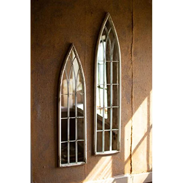 Kalalou CCG1544 Tall Wood and Metal Church Mirror Set of 2