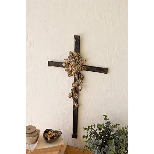 Kalalou CCG1612 Metal Wall Cross with Flower Detail