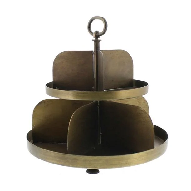 Benzara Metal 2 Tier Design Divided Stand with Twirling Mechanism, Brass