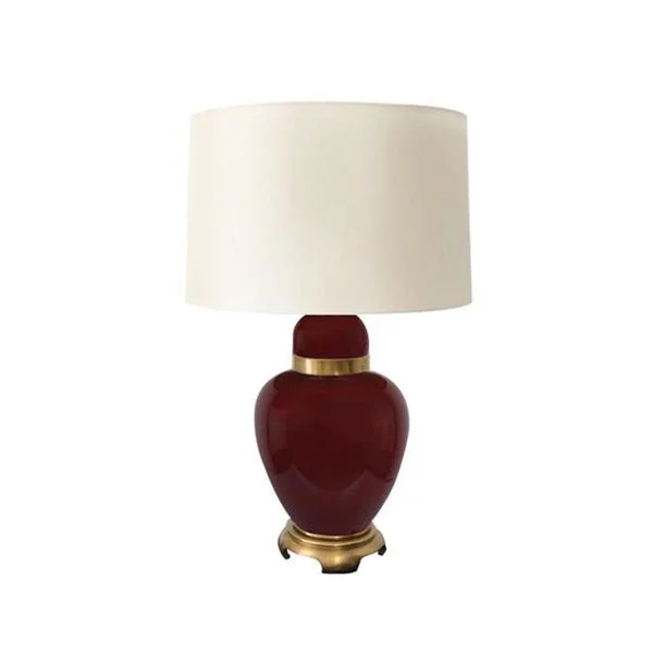 Benzara Drum Fabric Shade Table Lamp with Glass Urn Base, Red