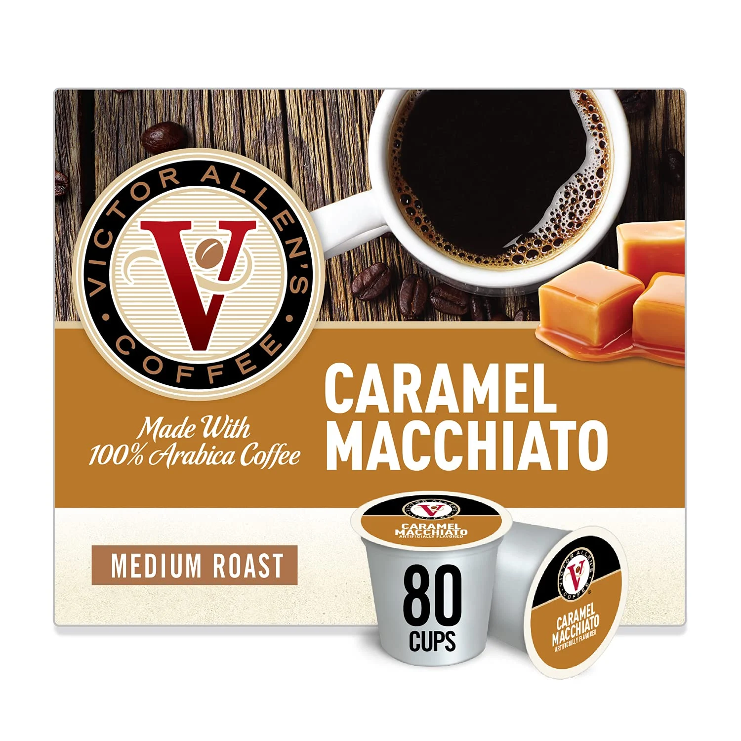 Victor Allen Coffee, Caramel Macchiato Single Serve K-cup, 80 Count (Compatible with 2.0 Keurig Brewers)