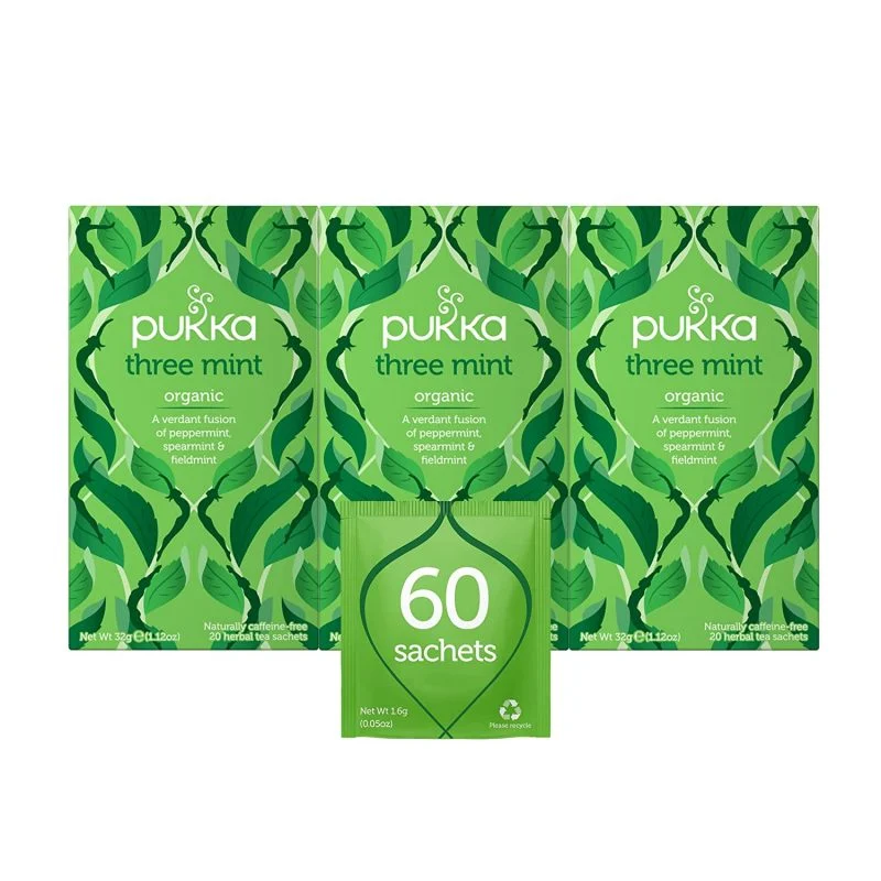 Pukka Herbs, Three Mint Organic Herbal Tea, 3 packs, 60 Sachets