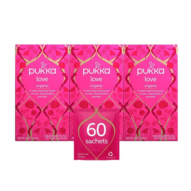Pukka Love, Organic Herbal Tea With Chamomile And Lime Flower 60 Count, Pack of 3
