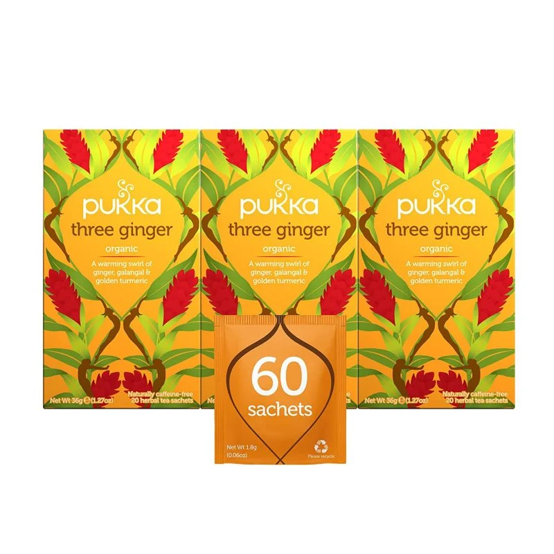 Pukka Three Ginger, Galangal and Turmeric, 3 Pack, 60 Tea Bags