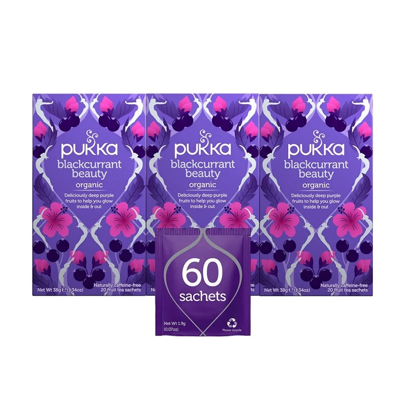 Pukka Blackcurrant Beauty, Organic Fruit Tea With Rosehip, 3 Pack, 60 Tea Bags