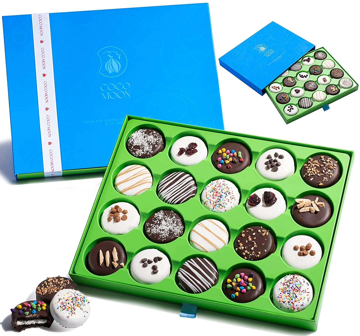 COCO MOON Chocolate Cookies Gift Basket – Gourmet Gift Basket – Decorated Chocolate covered Sandwich Cookies