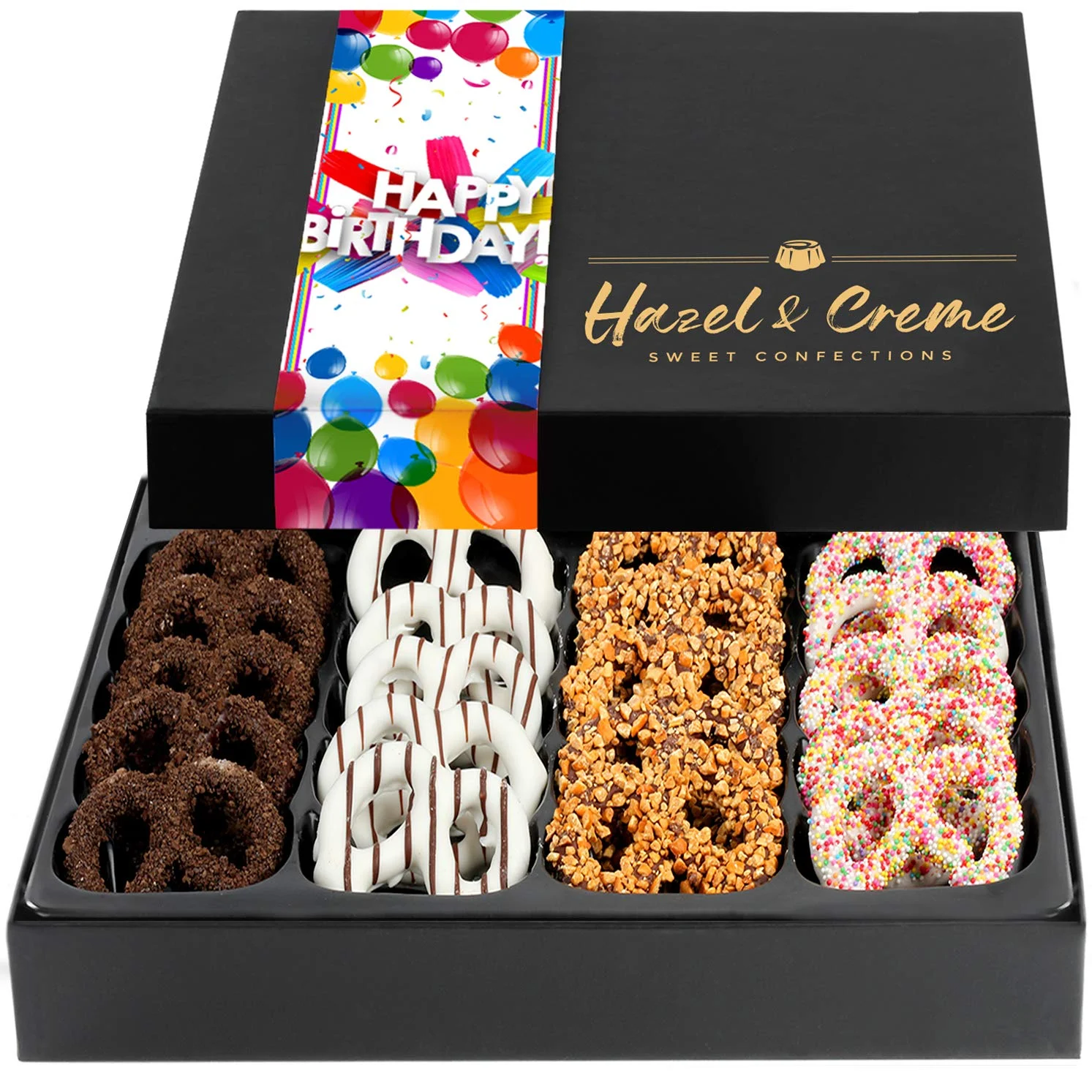 Hazel & Creme Chocolate Covered Pretzels – HAPPY BIRTHDAY Chocolate Gift Box