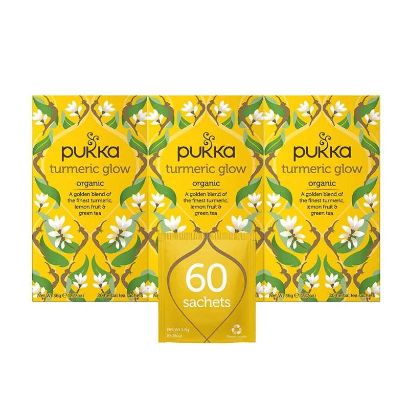 Pukka Turmeric Glow, Lemon & Whole Leaf Green Tea, 3 Pack, 60 Tea Bags