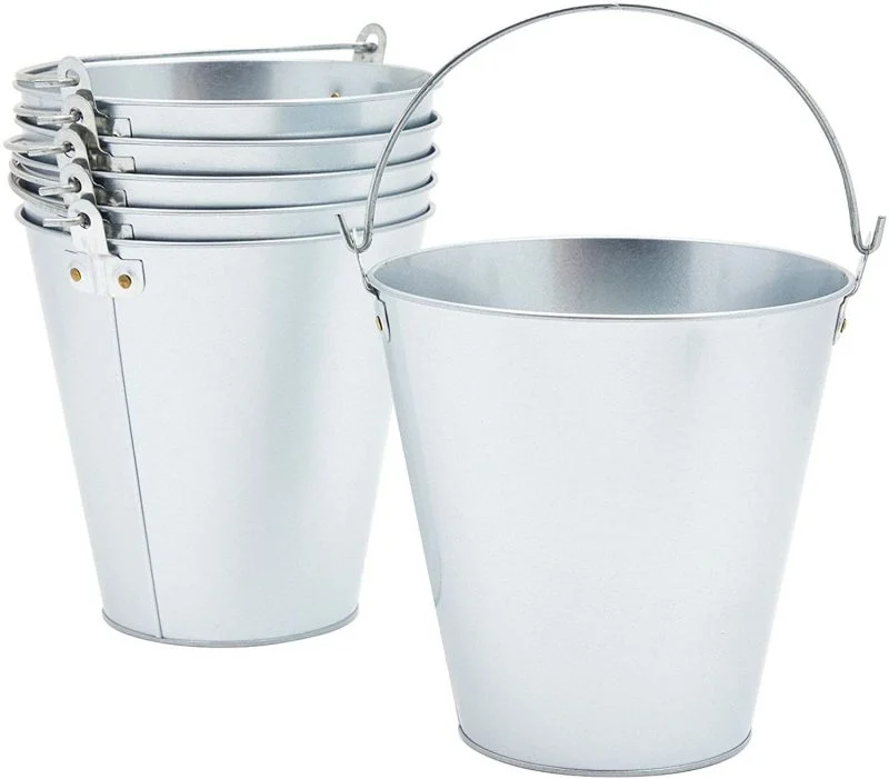 Juvale Galvanized Metal Ice Bucket Pails, 7 Inch, 6 Pack, Silver