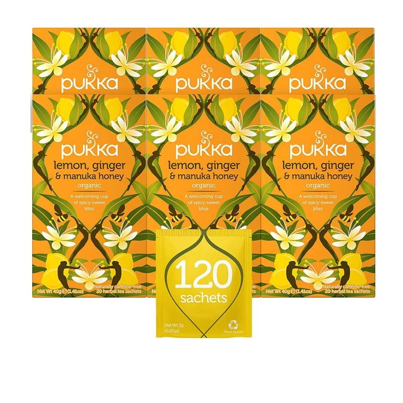 Pukka Lemon Ginger And Manuka Honey, Herbal Tea Bags, 6 Pack, 120 Tea Bags