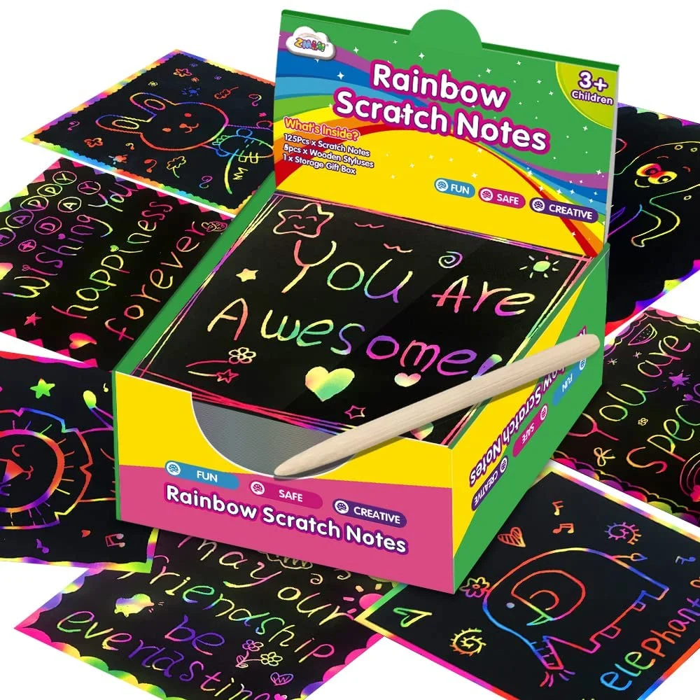 ZMLM Rainbow Scratch Mini Art Notes – 125 Magic Scratch Note