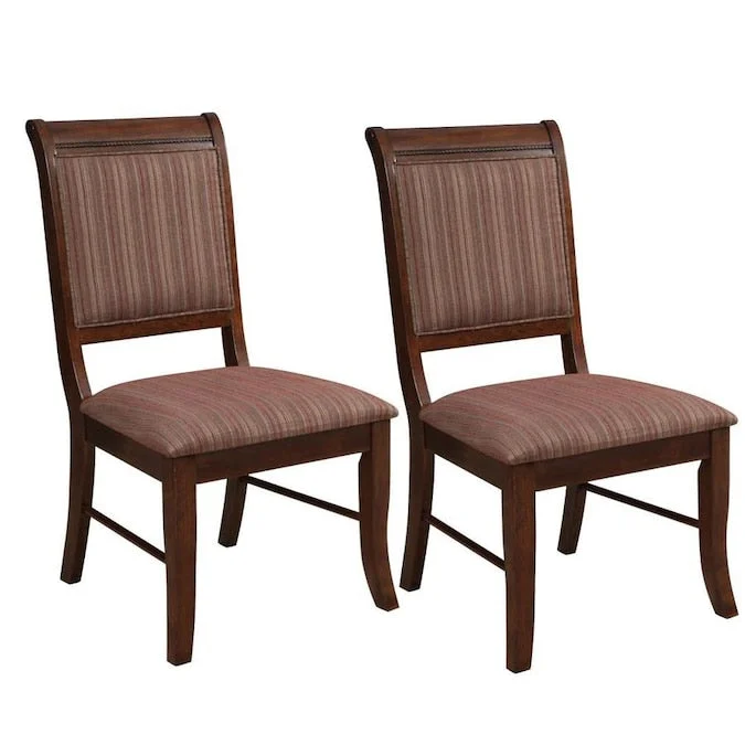 Benzara Wooden Side Chair with Fabric Upholstered Seat and Back, Brown, Set of 2