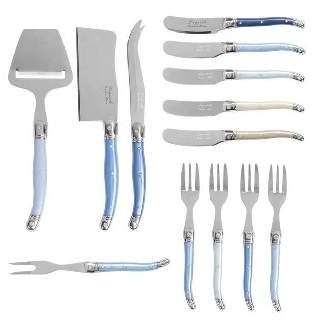 Laguiole Ultimate Charcuterie 13-Piece Set with Shades of Blue Handles