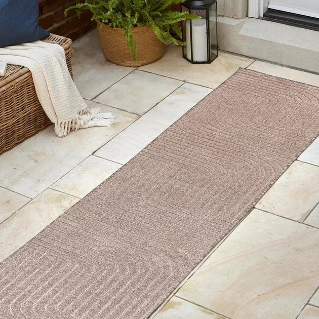 Odense High-Low Minimalist Angle Geometric 2' x 8' Indoor/Outdoor Runner Rug - Light Taupe