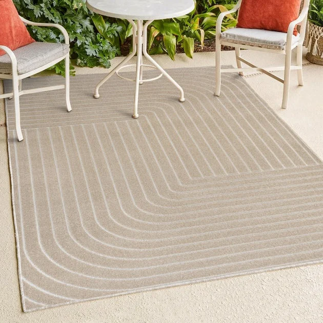 Odense High-Low Minimalist Angle Geometric 8' x 10' Indoor/Outdoor Area Rug - Beige/Cream