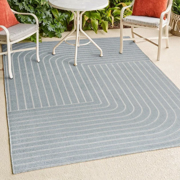 Odense High-Low Minimalist Angle Geometric 4' x 6' Indoor/Outdoor Area Rug - Light Blue/Cream