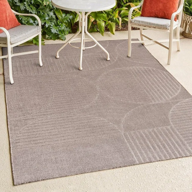 Nordby High-Low Geometric Arch Scandi Striped 3' x 5' Indoor/Outdoor Area Rug - Taupe/Beige
