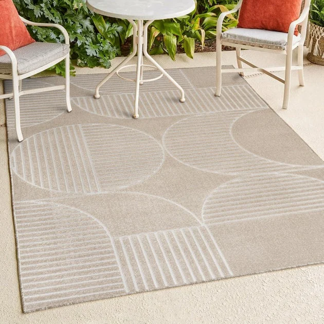 Nordby High-Low Geometric Arch Scandi Striped 8' x 10' Indoor/Outdoor Area Rug - Beige/Cream