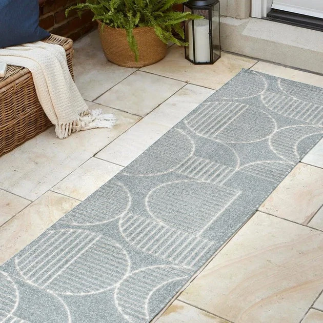Nordby High-Low Geometric Arch Scandi Striped 2' x 8' Indoor/Outdoor Runner Rug - Light Blue/Cream