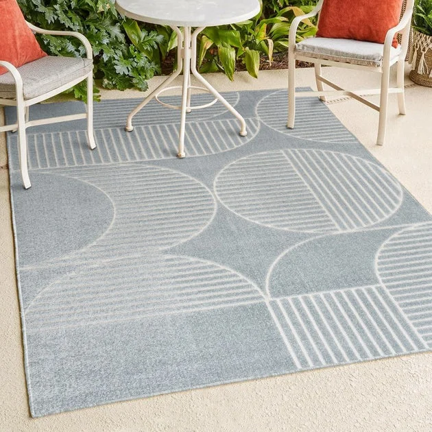 Nordby High-Low Geometric Arch Scandi Striped 5' x 8' Indoor/Outdoor Area Rug - Light Blue/Cream