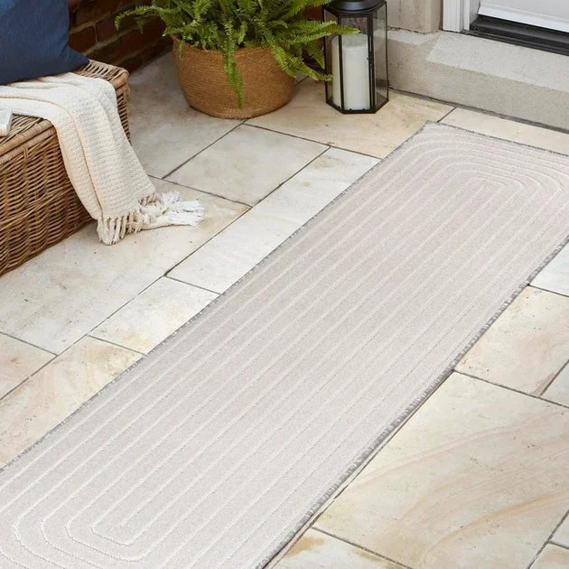 Freya High-Low Modern Scandinavian Arch Stripe Monotone 2' x 8' Indoor/Outdoor Runner Rug - Ivory
