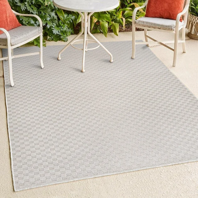 Finn High-Low Modern Minimalist Checkered Monotone 5' x 8' Indoor/Outdoor Area Rug - Ivory/Cream