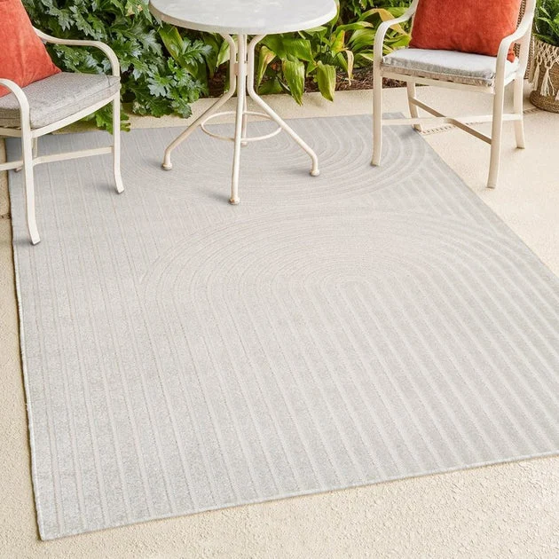 Sofia High-Low Mid-Century Modern Arch Stripe Two-Tone 5' x 8' Indoor/Outdoor Area Rug - Ivory/Cream