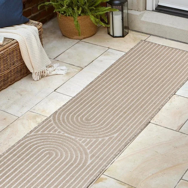 Sofia High-Low Mid-Century Modern Arch Stripe Two-Tone 2' x 8' Indoor/Outdoor Runner Rug - Beige/Cream
