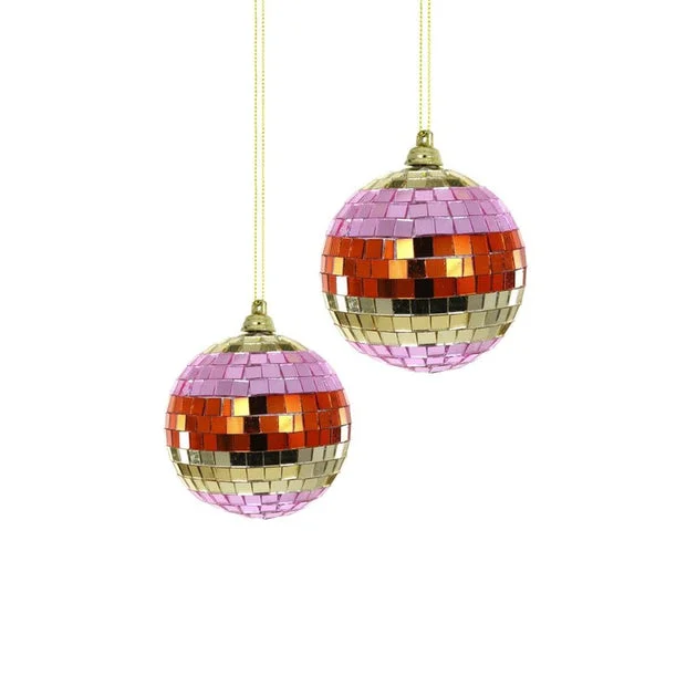 Large Gradient Stripe Disco Balls Set of 2 - Pink