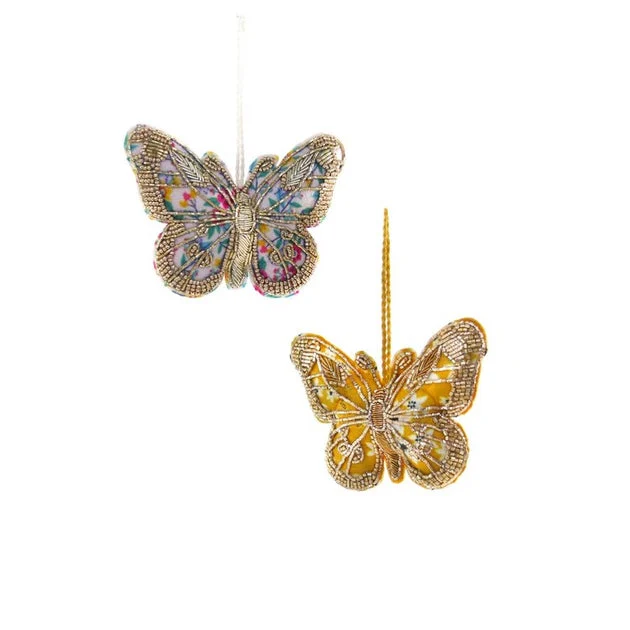 Tinsel Beaded Papillion Ornaments Set of 2