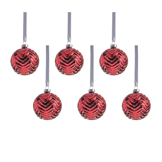 Trieste Metallic Chevron Glass Ball Ornaments Set of 6