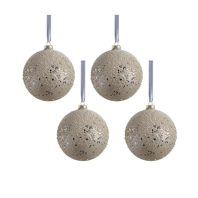 Livia Beaded Glass 4.75" Ball Ornaments Set of 4