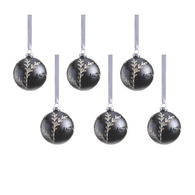 Patrin Glass Ball Ornaments with Leaf Pattern Set of 6