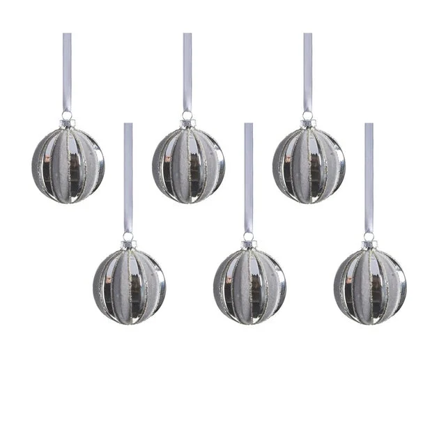 Giada Shiny Glass Ball Ornaments with Flock Pattern Set of 6