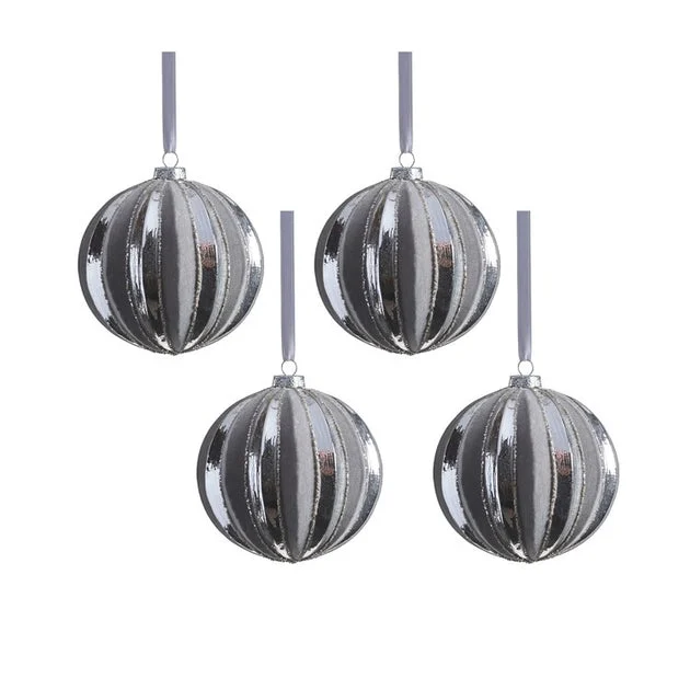Giada 4.75" Shiny Glass Ball Ornaments with Flock Pattern Set of 4