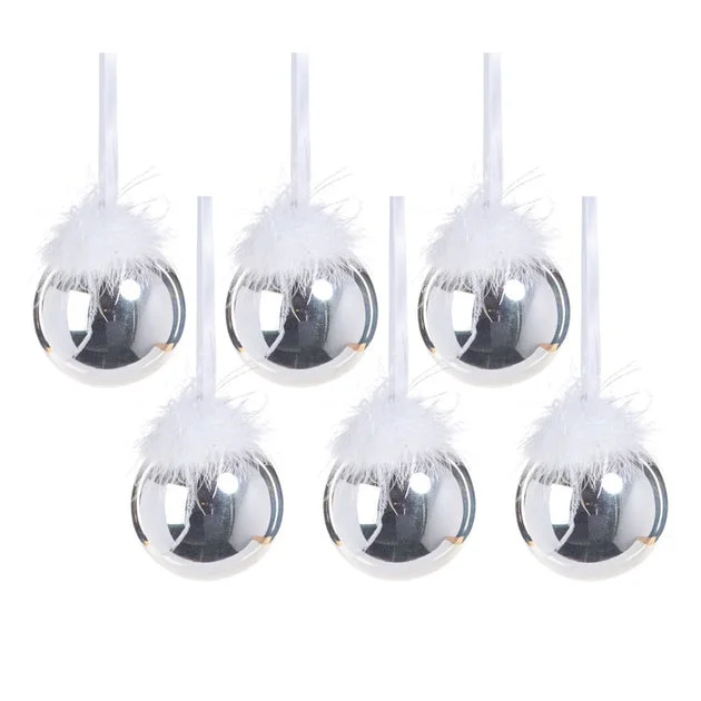 Luster Glass Ball Ornaments with Feather Design Set of 6