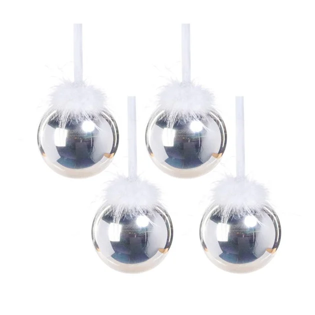 Luster 4.75" Glass Ball Ornaments with Feather Design Set of 4