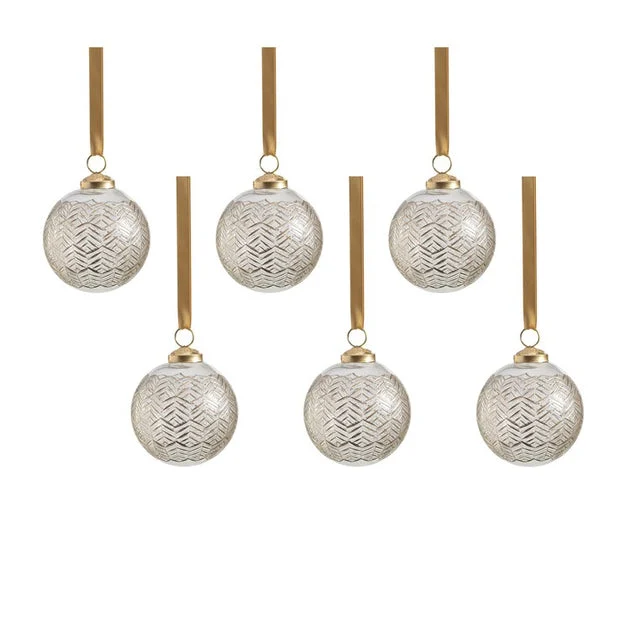 Krona 3" Golden Echoes Pattern Glass Ornaments Set of 6