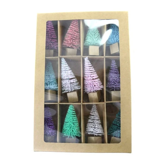 Boxed Bottle Brush Trees Set of 12 - Assorted Pastels