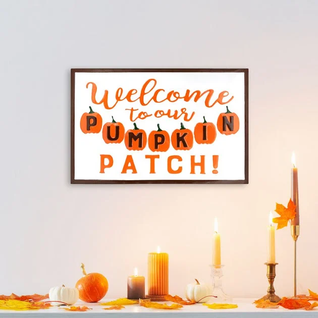20.25" Orange and White "Welcome To Our Pumpkin Patch!" Autumn Metal Wall Decor