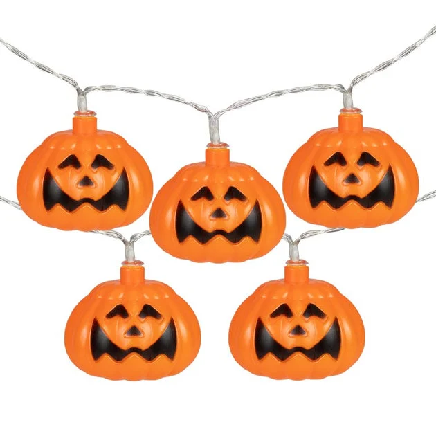 10-Count Jack-O'-Lantern Halloween Light Set with Warm White LED Lights and 3' Clear Wire