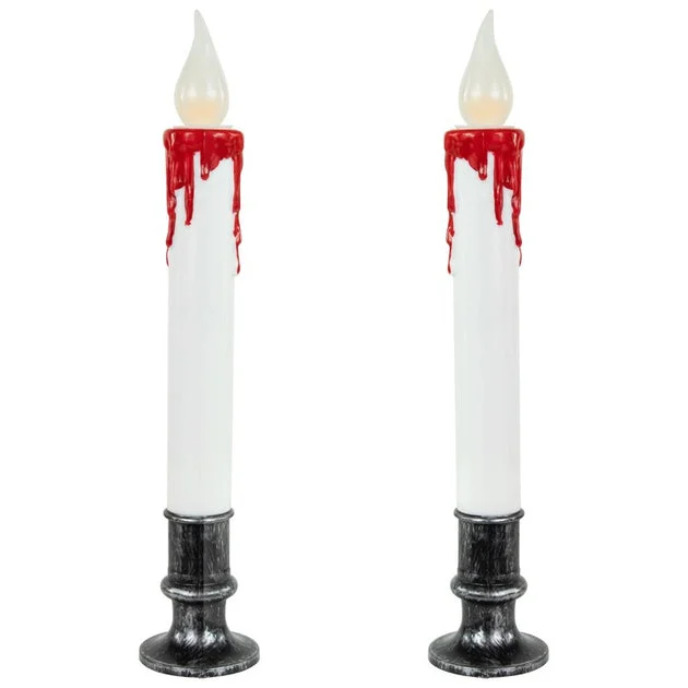 9" Pre-Lit LED White and Red Halloween Taper Candles with Timer Set of 2