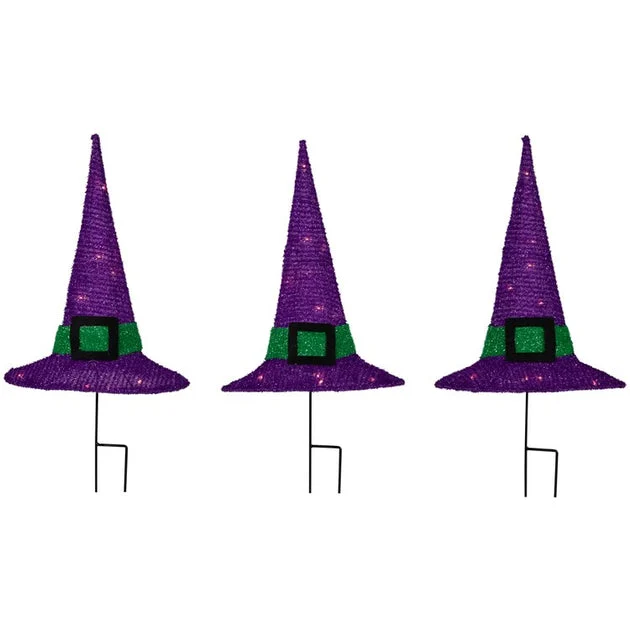 14" LED Lighted Purple Witches Hat Outdoor Halloween Pathway Markers