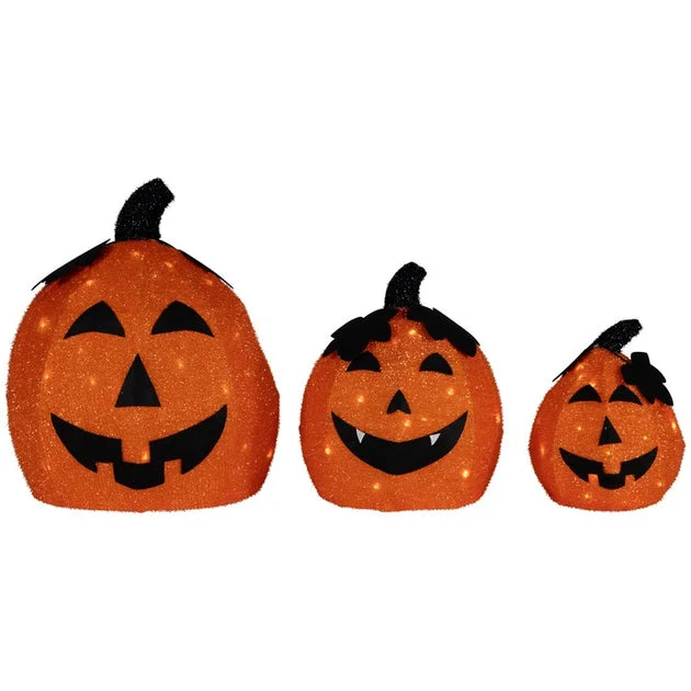 LED Lighted Jack-O'-Lantern Outdoor Halloween Decorations with Warm White Lights Set of 3