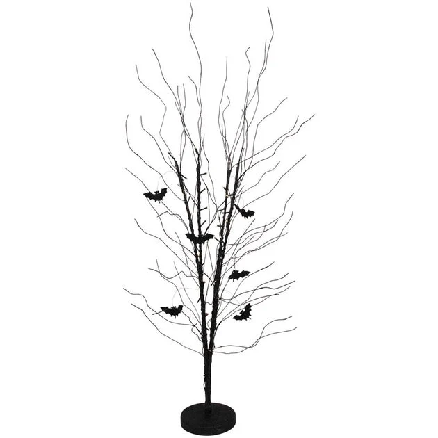 50" LED Lighted Black Halloween Branch Tree with Bats and Warm White Lights
