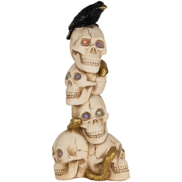 27.5" LED Lighted Skull Tower with Raven and Snake Halloween Decoration