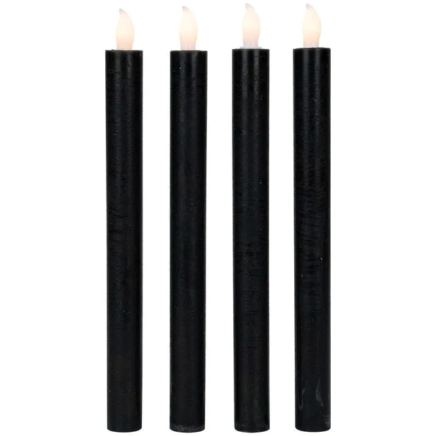 9.5" Solid Black LED Flickering Flameless Halloween Taper Candles Set of 4