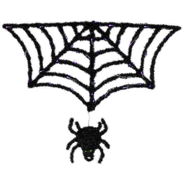 36" Black Lighted Spider and Web Halloween Decoration with Purple LED Lights