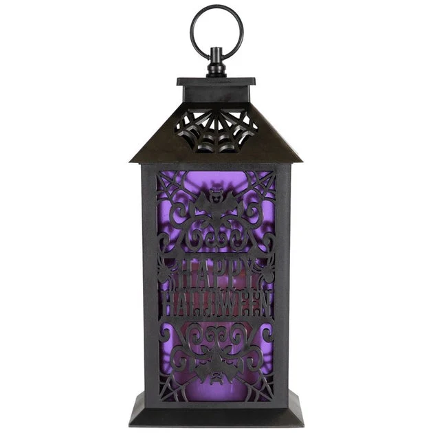 11" LED Lighted Bats "Happy Halloween" Candle Lantern - Black