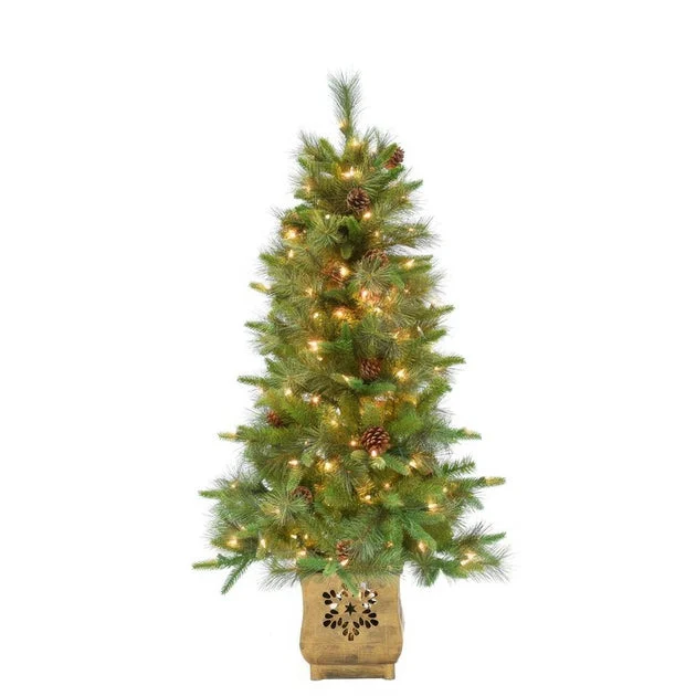 4' Pre-Lit Buckeye Potted Pine Artificial Christmas Tree with 150 Clear Standard Lights